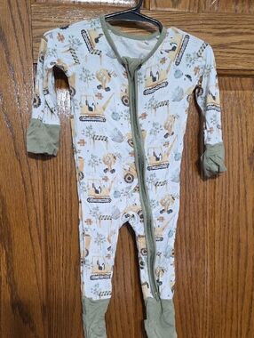 Kids Construction Print One-Piece Pajamas - Green Trim